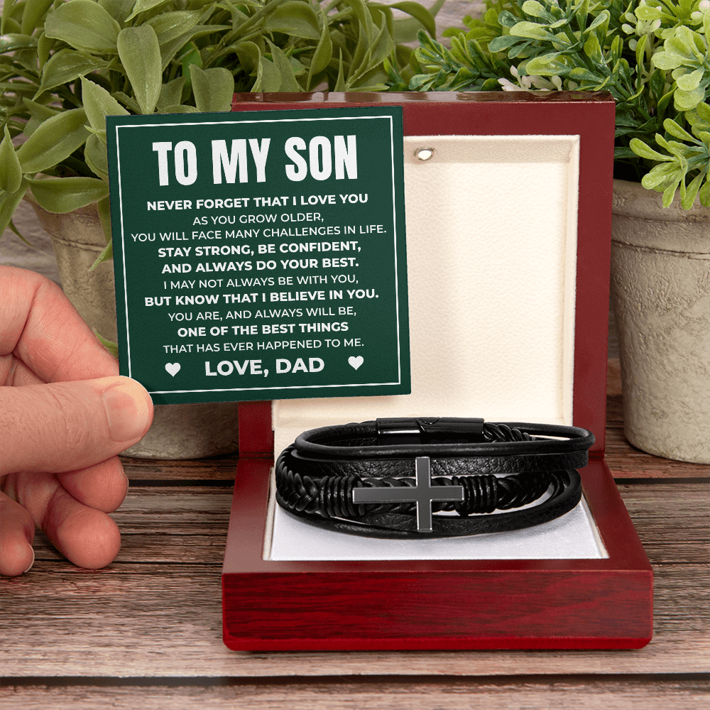 Men's Cross Bracelet - To My Son "Stay Strong, Be Confident"