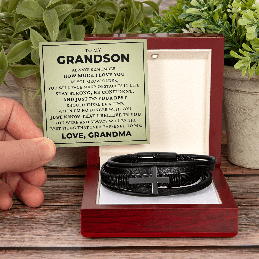 Men's Cross Bracelet - To My Grandson "Just Do Your Best"