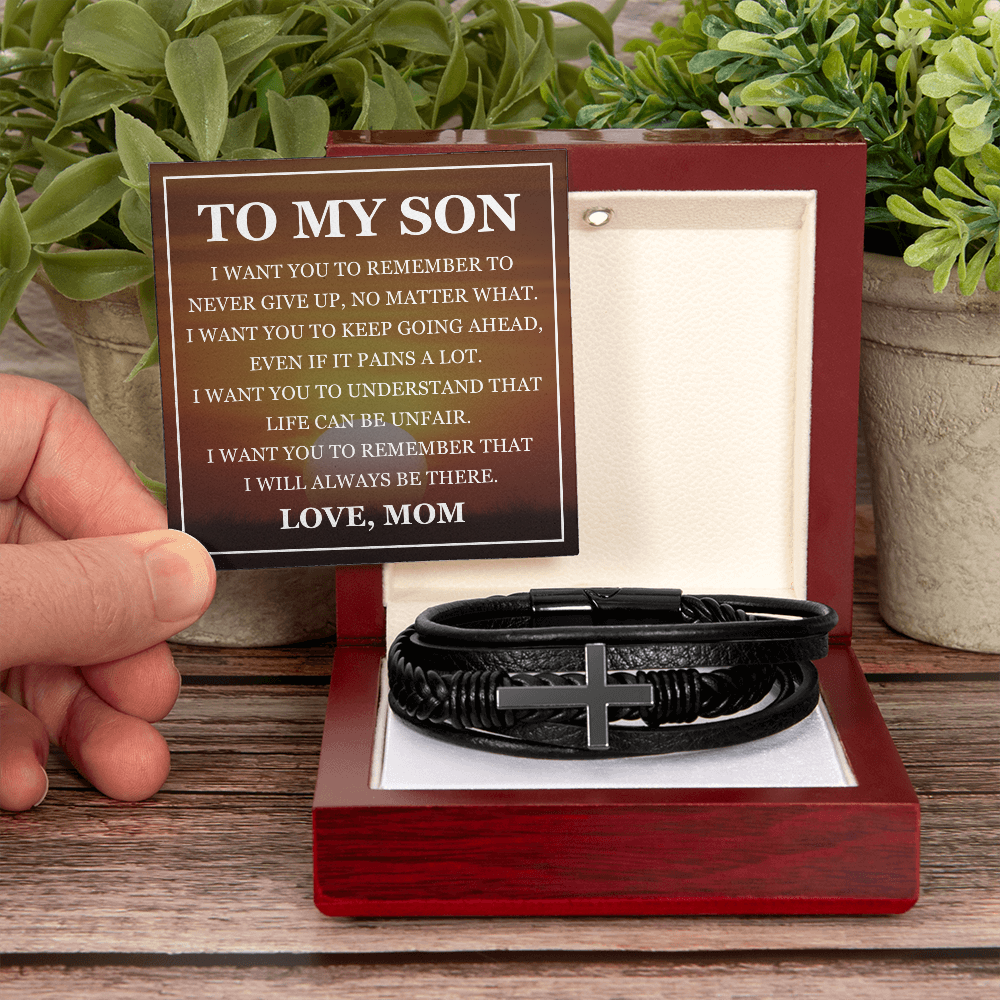Cross Bracelet - To My Son "Never Give Up"