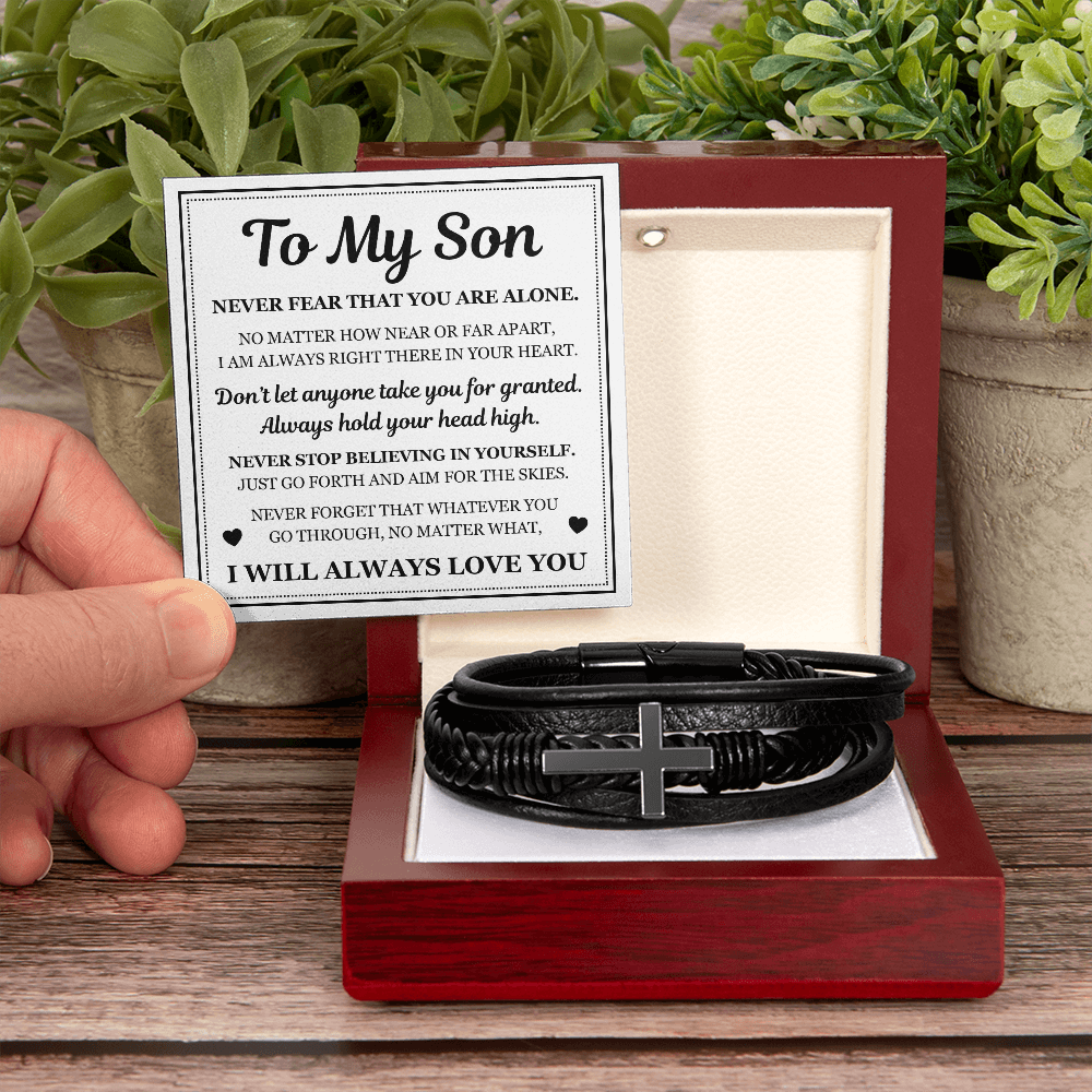 Men's Cross Bracelet - To My Son "I Will Always Love You"