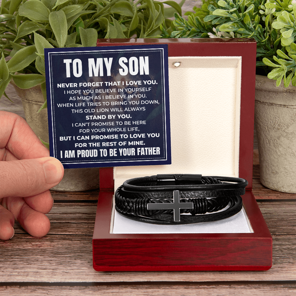 Men's Cross Bracelet - To My Son "I Am Proud To Be Your Father"