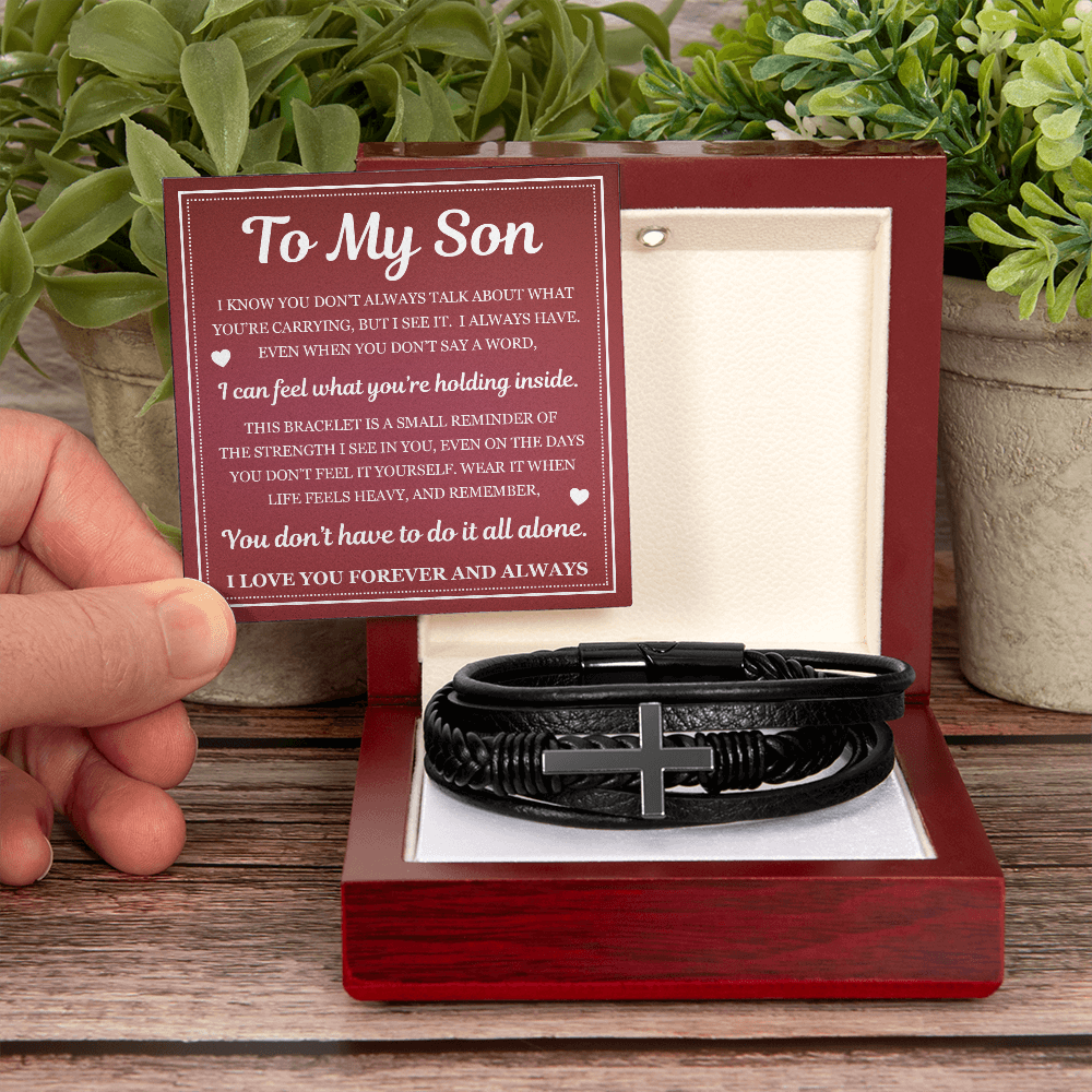 To My Son Men's Cross Bracelet -"You Don't Have to Do it All Alone"