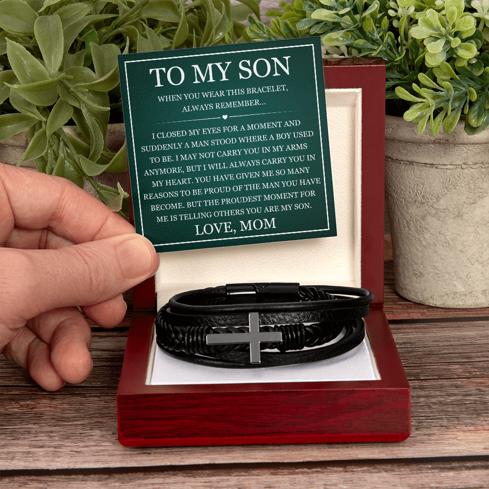 Men's Cross Bracelet - To My Son "Always Remember"