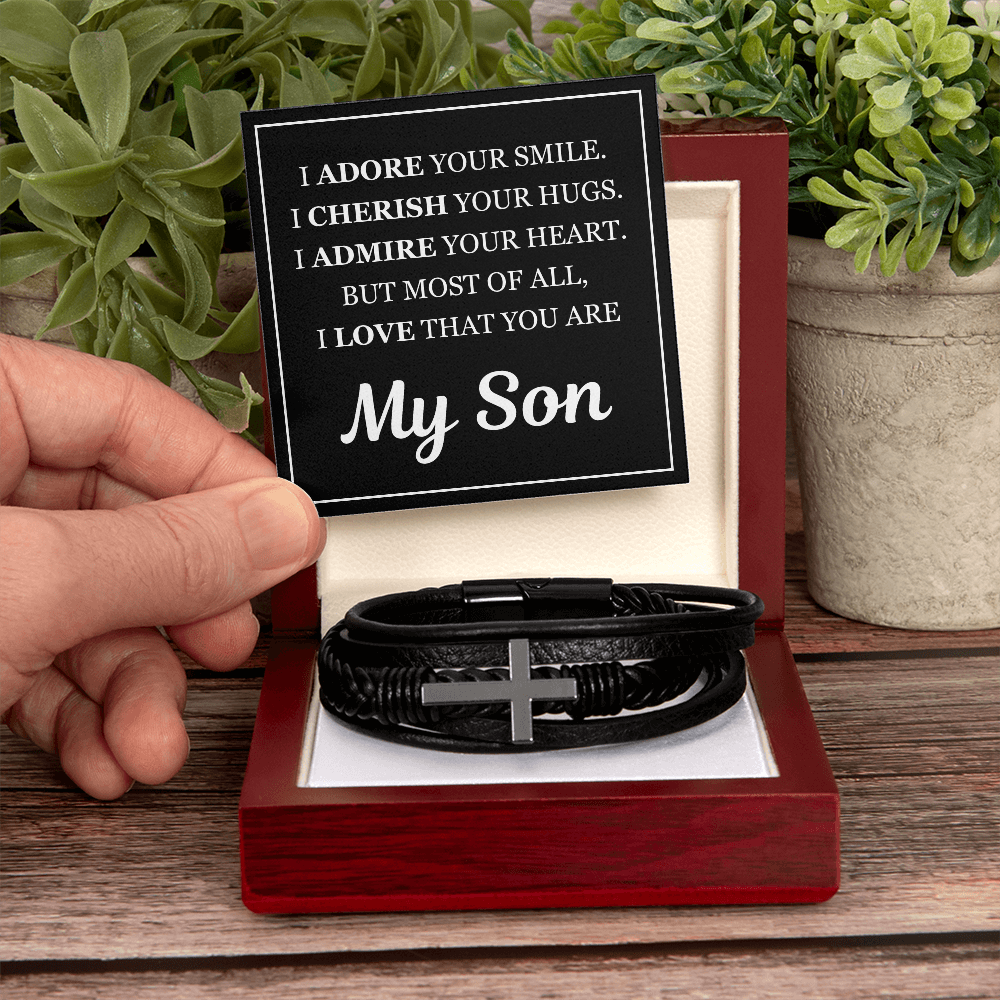 Men's Cross Bracelet - To My Son "I Adore Your Smile"
