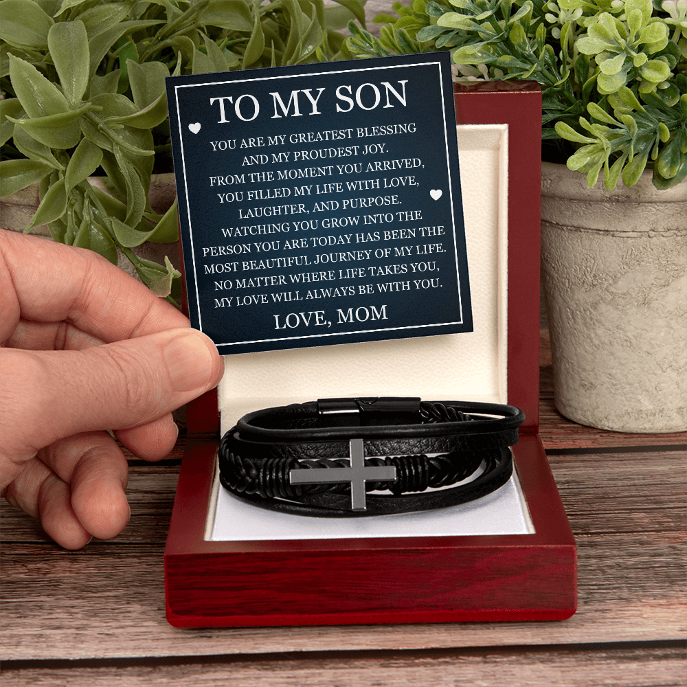 Men's Cross Bracelet - To My Son "My Greatest Blessing"