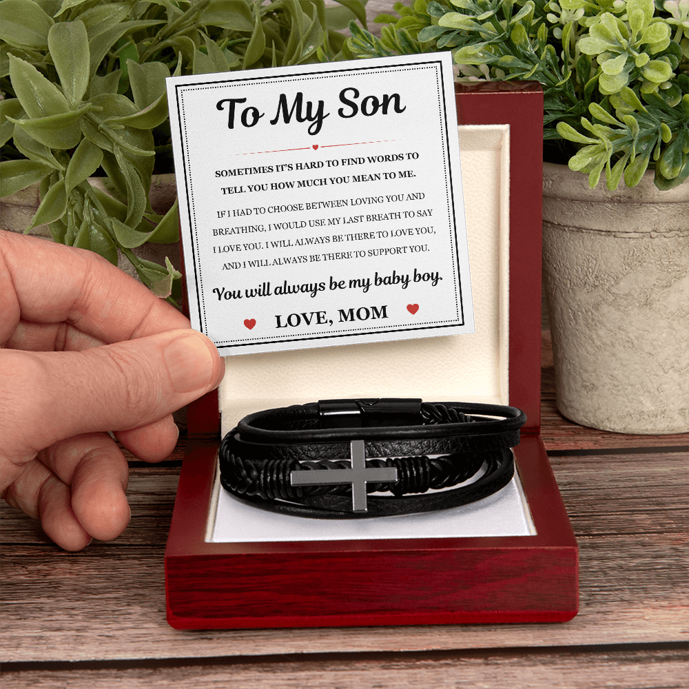 To My Son Men's Cross Bracelet - "How Much You Mean To Me"