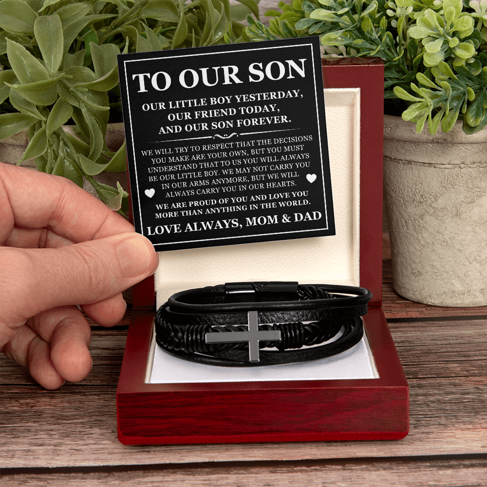 Men's Cross Bracelet - To Our Son "We Are So Proud of You"