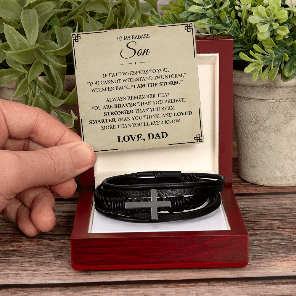 Men's Cross Bracelet - To My Badass Son