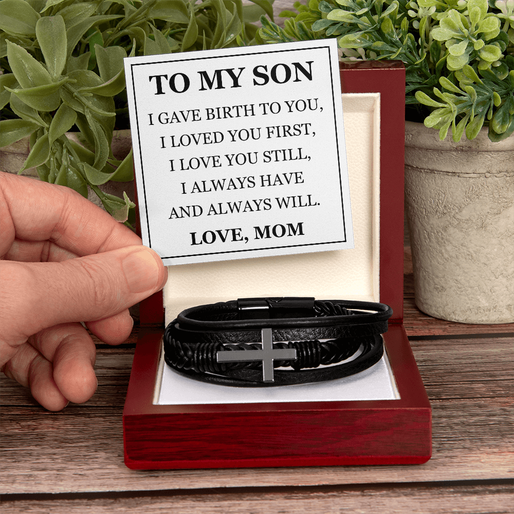 Men's Cross Bracelet - To My Son "I Gave Birth to You"