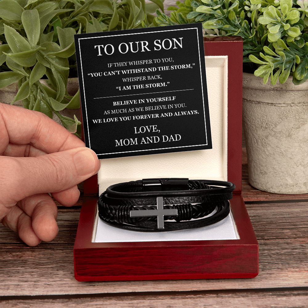 Men's Cross Bracelet - To My Son "I Am The Storm"