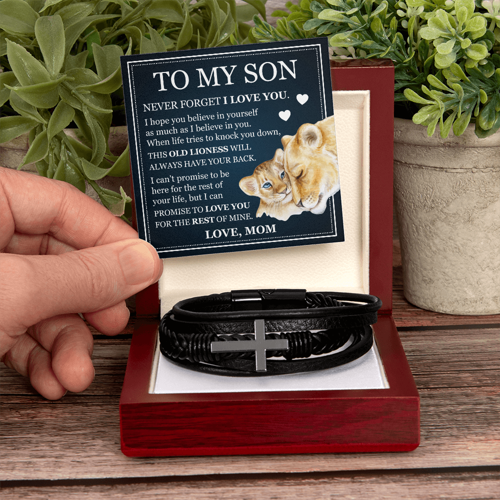 To My Son Men's Cross Bracelet - "Never Forget I Love You"