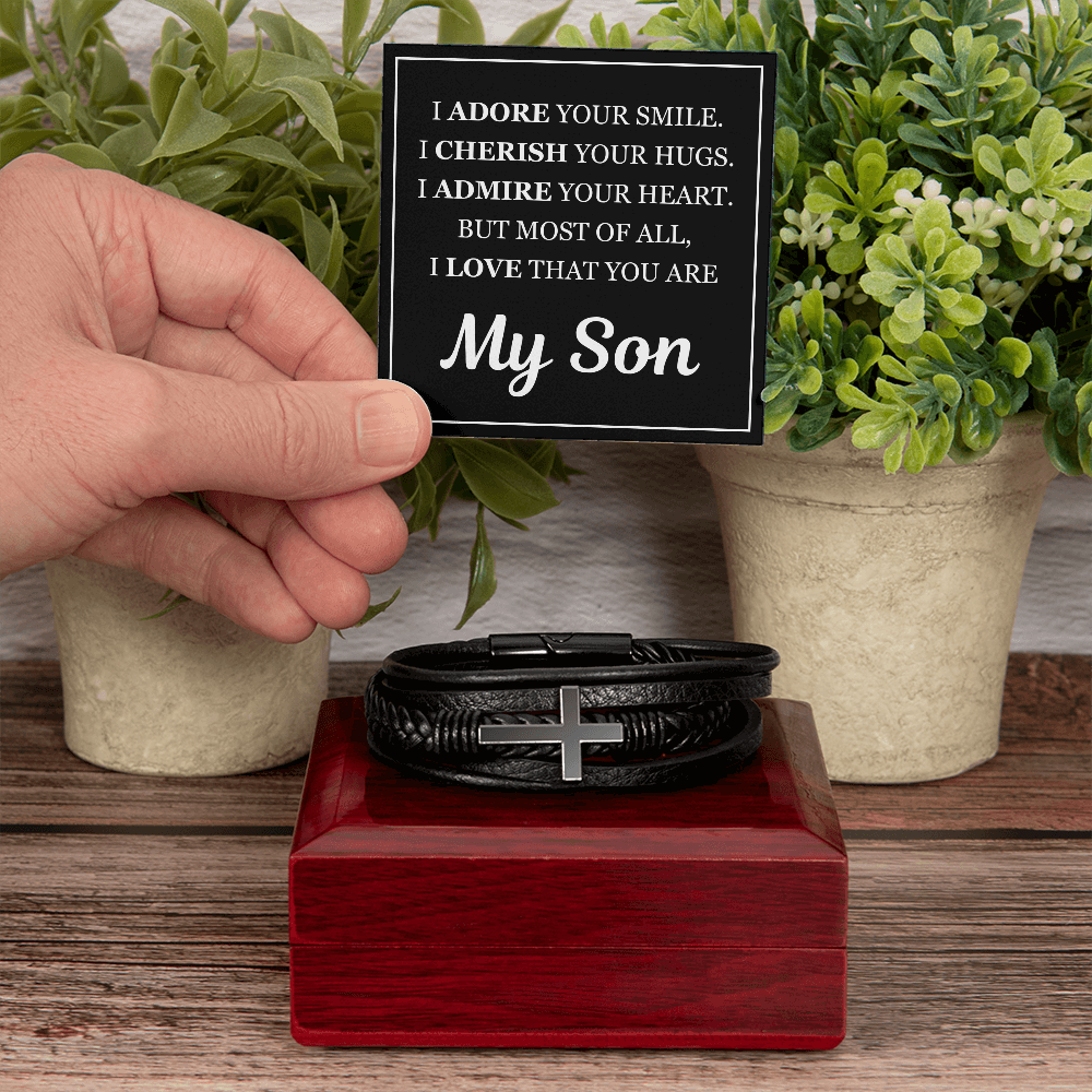 Men's Cross Bracelet - To My Son "I Adore Your Smile"