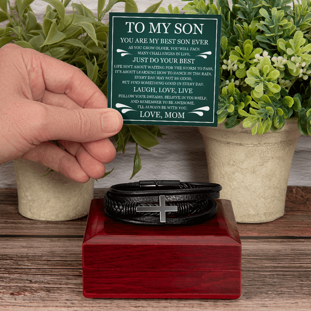 Men's Cross Bracelet - To My Son "Just Do Your Best"