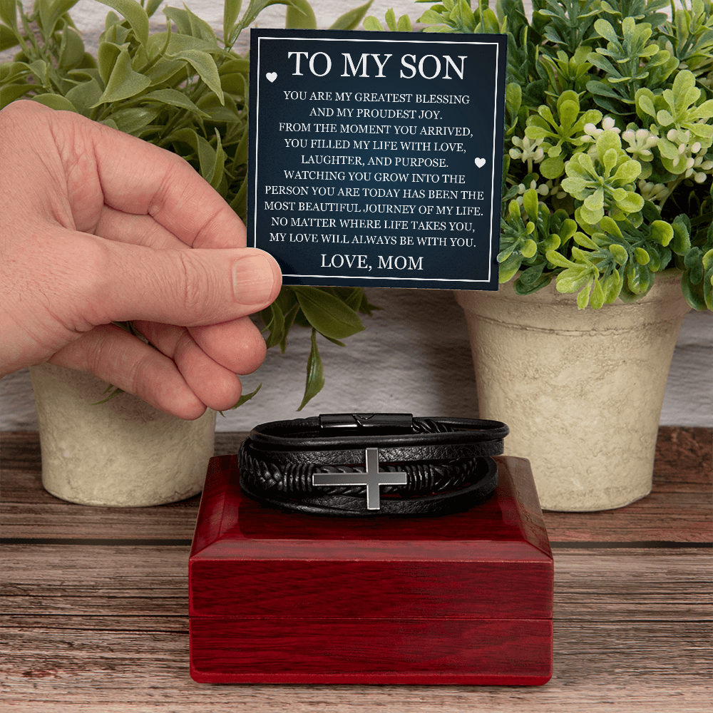 Men's Cross Bracelet - To My Son "My Greatest Blessing"