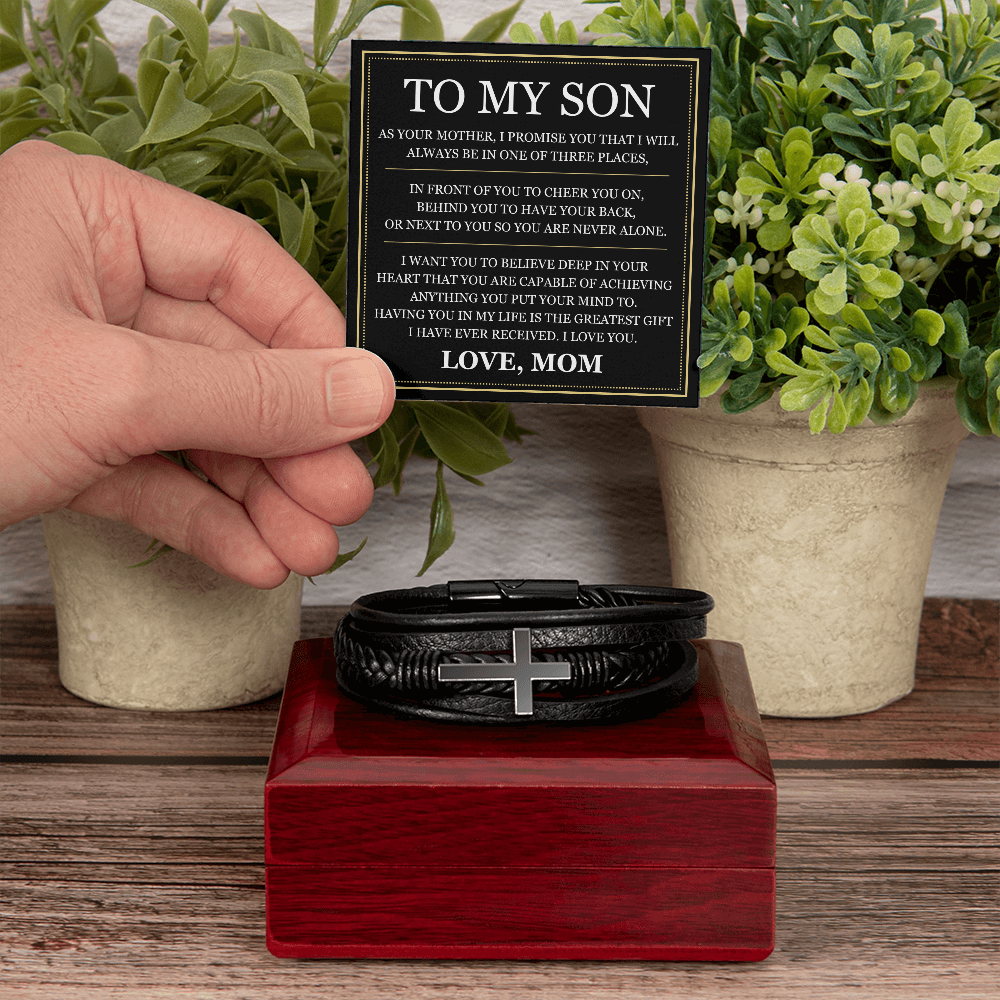 Men's Cross Bracelet - To My Son "Believe Deep In Your Heart"