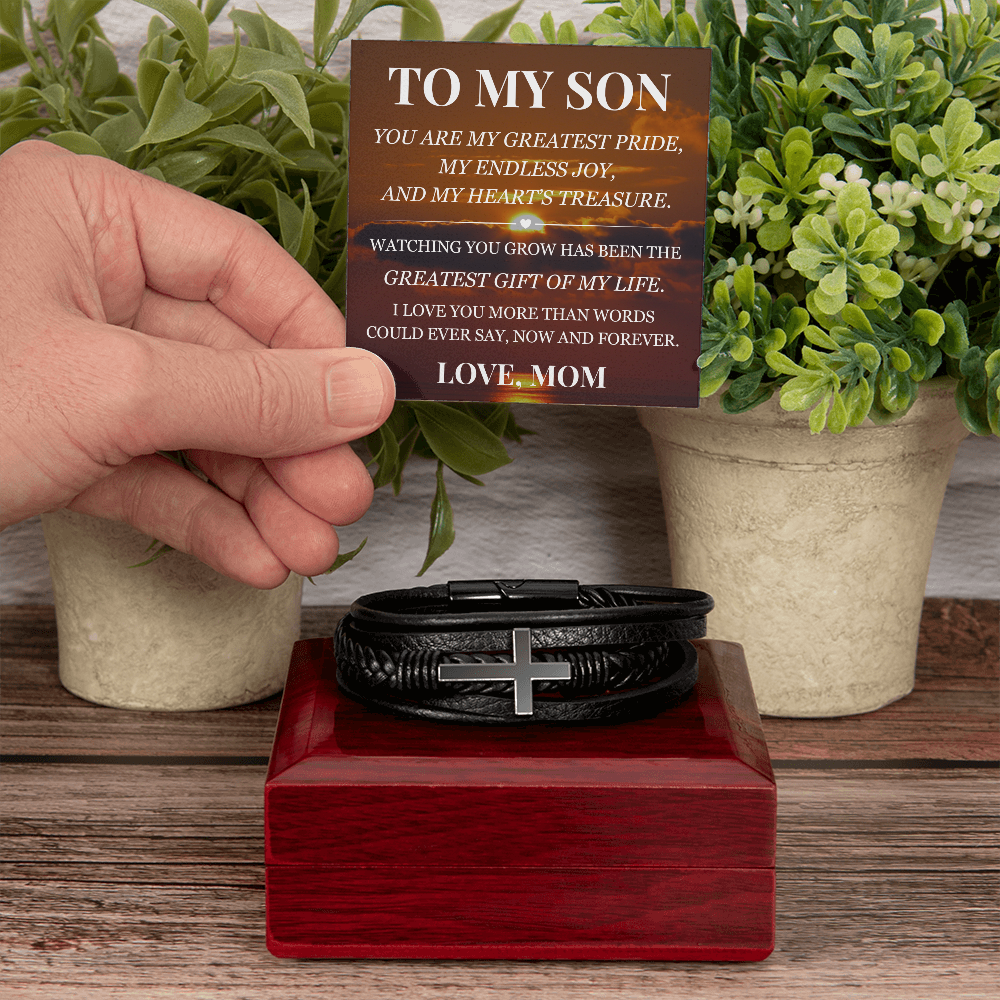 Men's Cross Bracelet - To My Son "Greatest Gift of My Life"