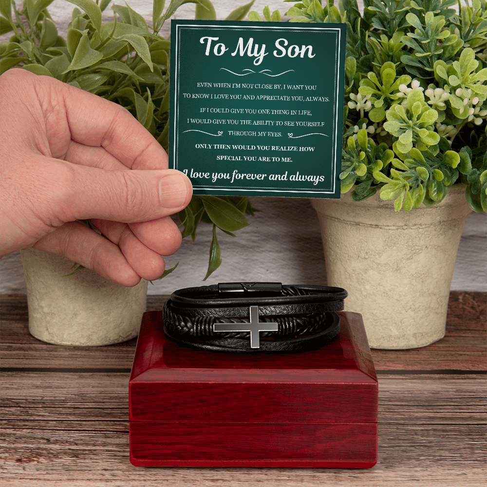 To My Son Men's Cross Bracelet -"Special You Are to Me"