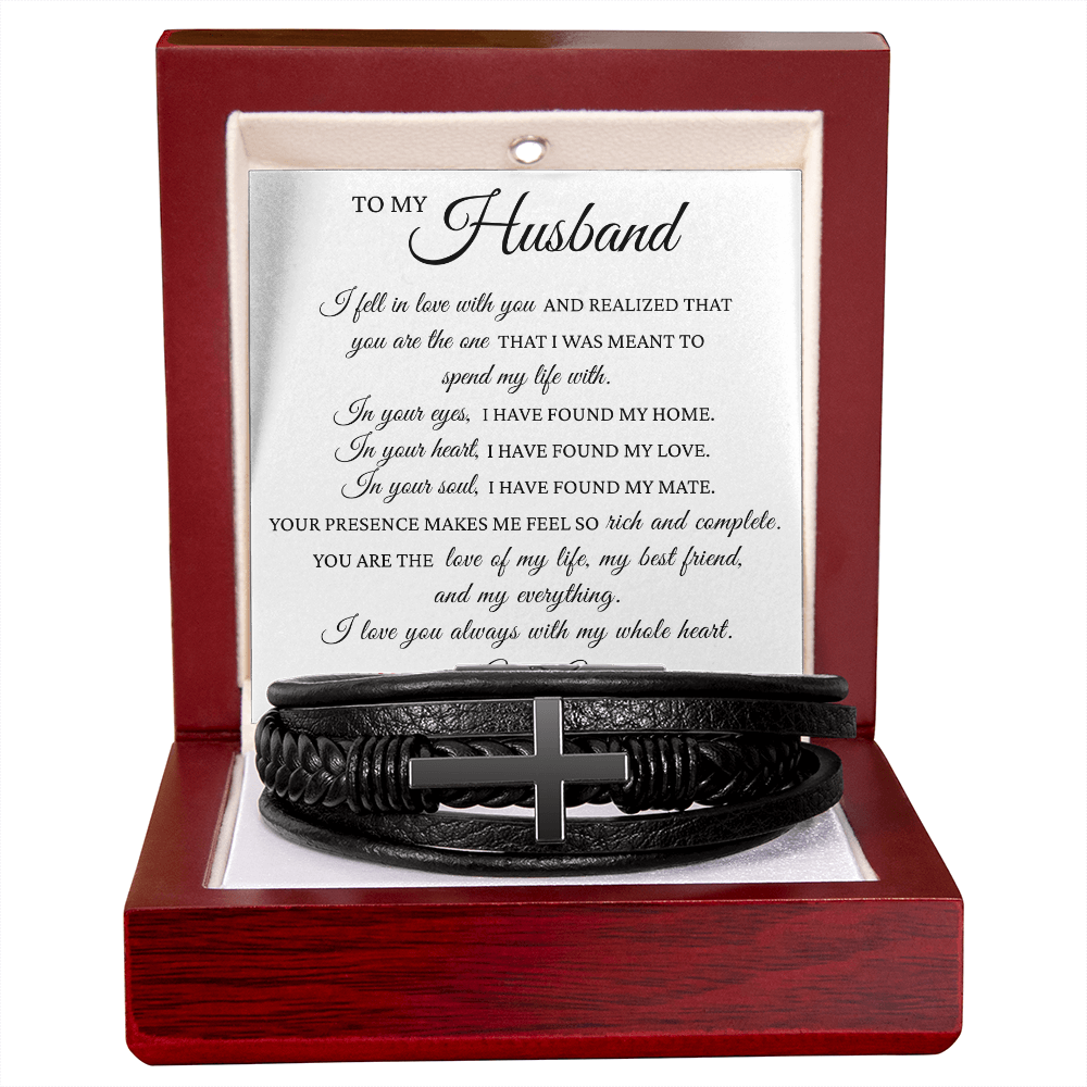 Men's Cross Bracelet - To My Husband "You Are The Love of My Life"