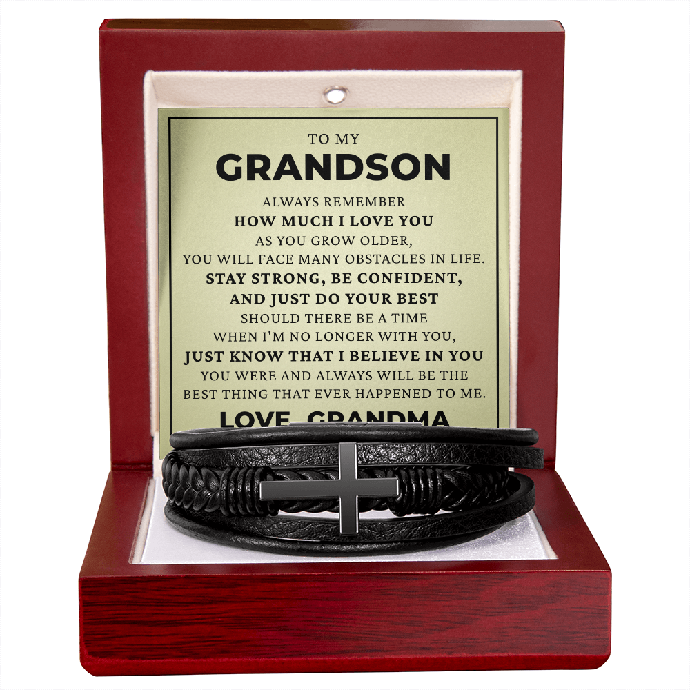 Men's Cross Bracelet - To My Grandson "Just Do Your Best"