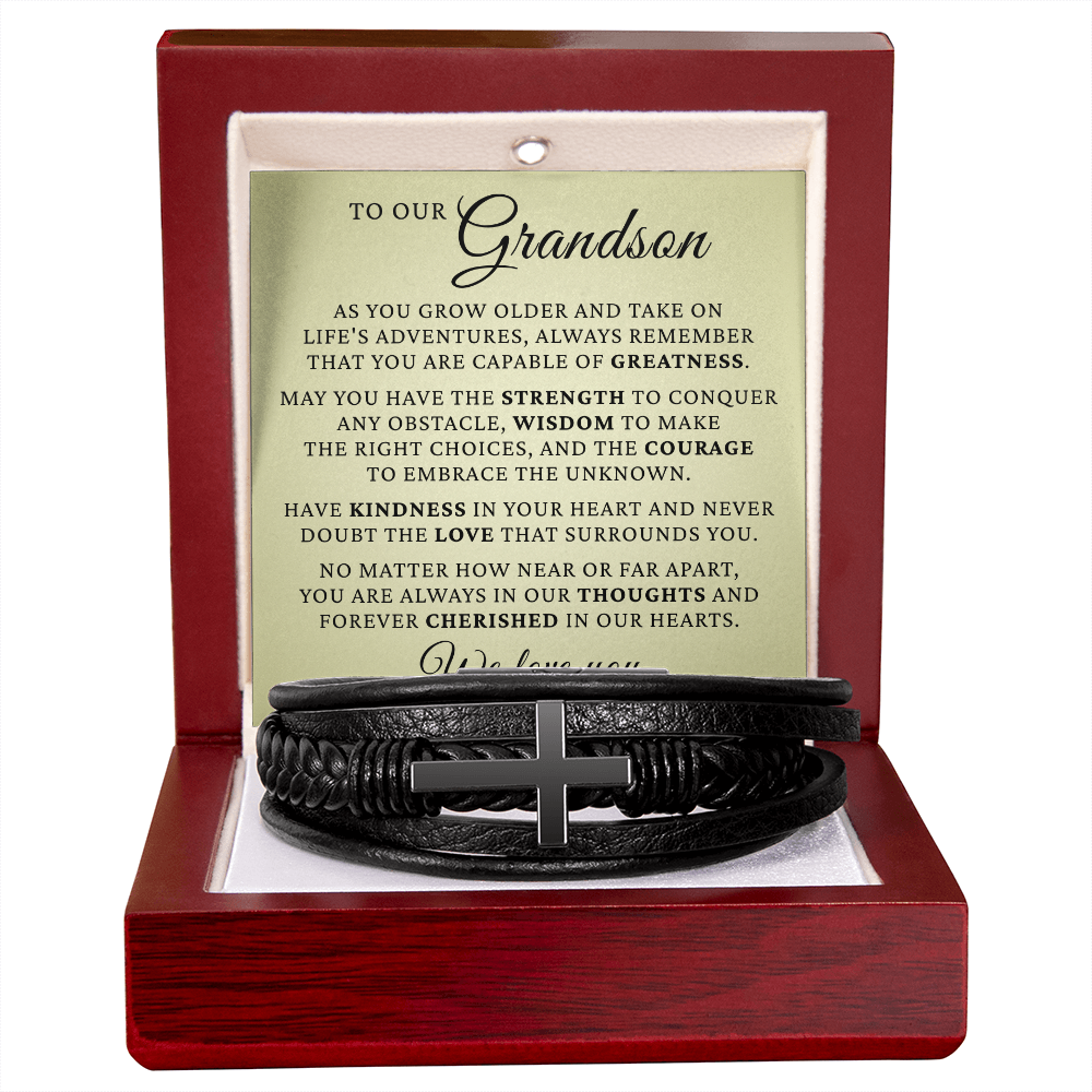 Men's Cross Bracelet - To Our Grandson "We Love You"