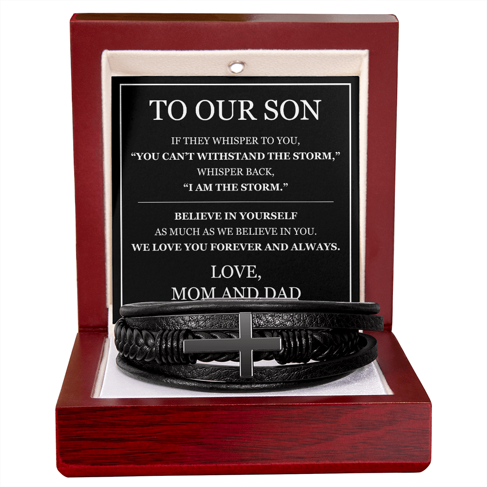 Men's Cross Bracelet - To My Son "I Am The Storm"