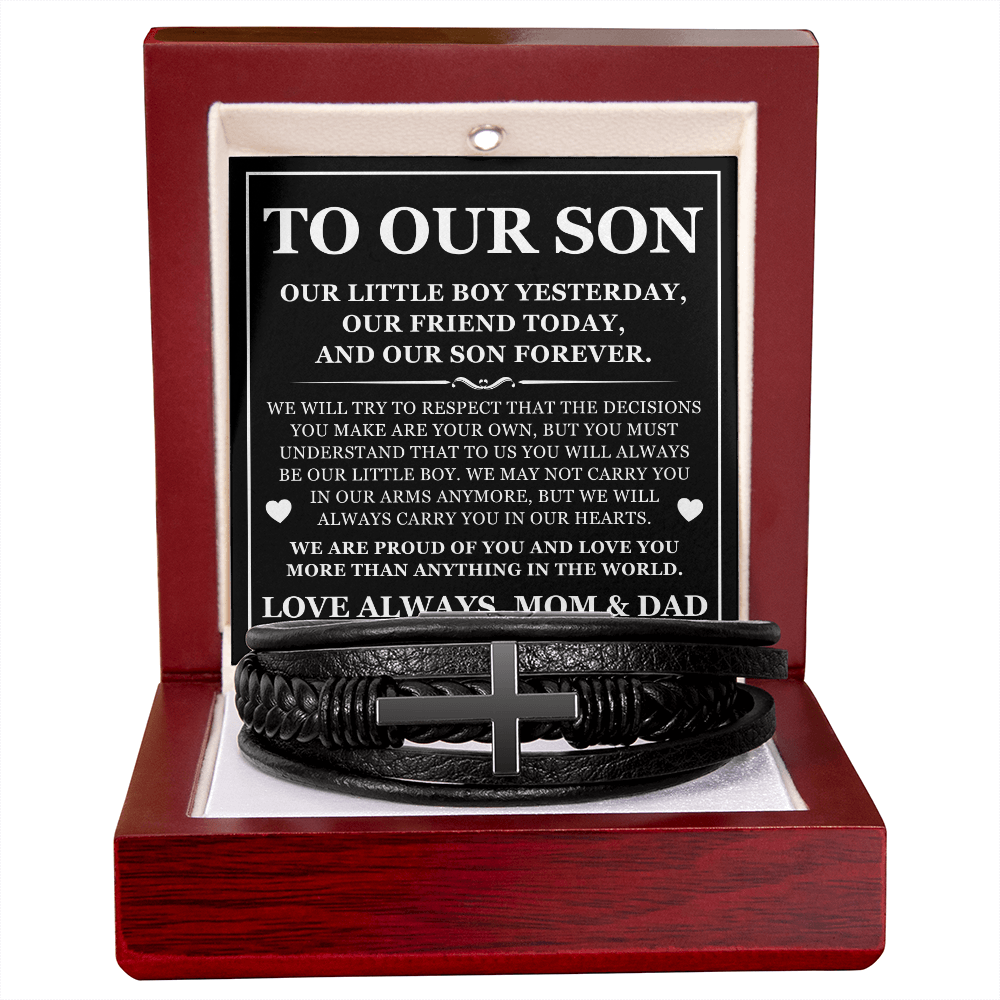 Men's Cross Bracelet - To Our Son "We Are So Proud of You"