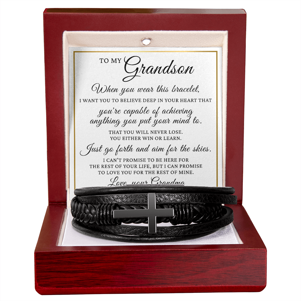 Men's Cross Bracelet - To My Grandson "Just Go Forth and Aim for The Skies"