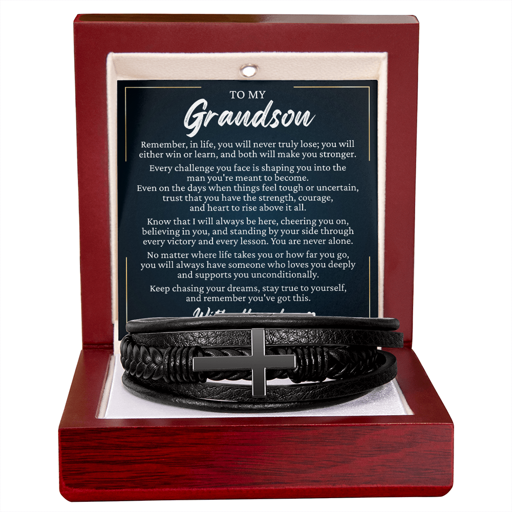 Men's Cross Bracelet - To My Grandson "Stay True To Yourself"