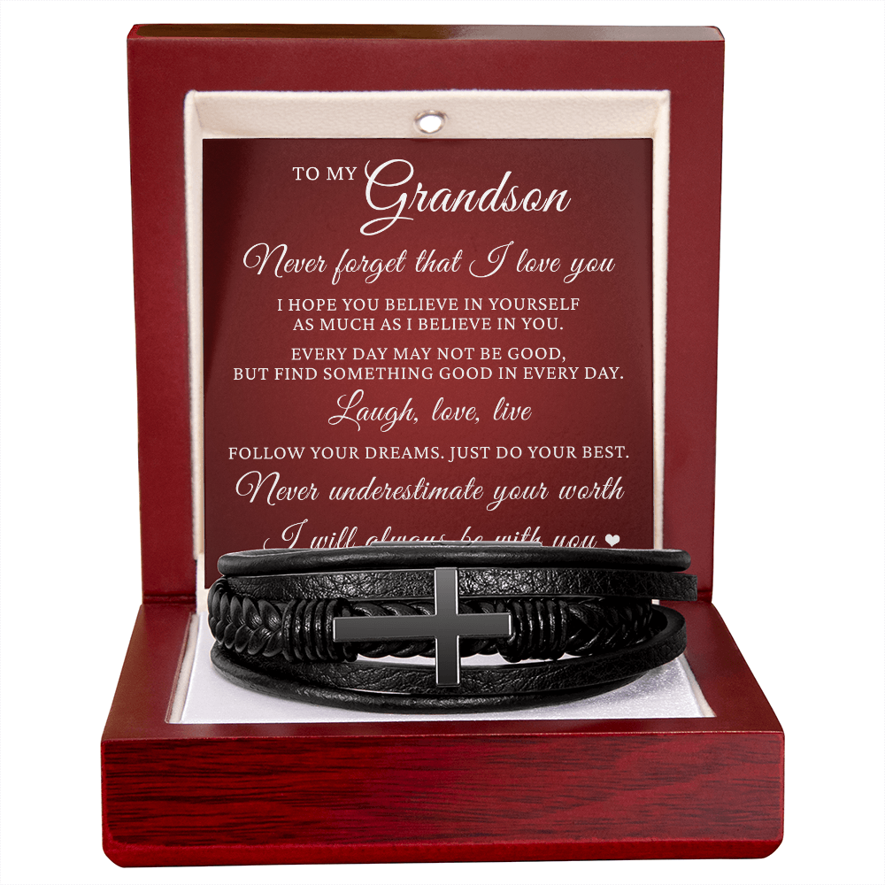 Men's Cross Bracelet - To My Grandson "Just Do Your Best"
