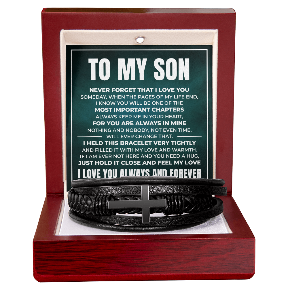 Men's Cross Bracelet - To My Son "Always Keep Me In Your Heart"