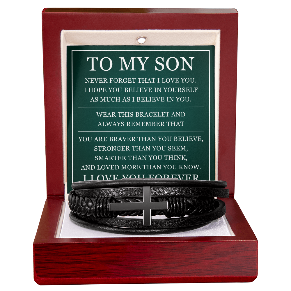 Men's Cross Bracelet - To My Son "I Love You Forever"