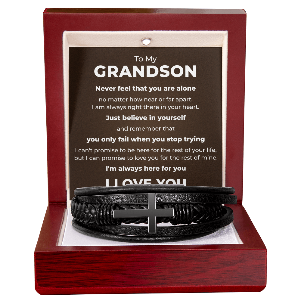 Men's Cross Bracelet - To My Grandson "I'm Always Here For You"