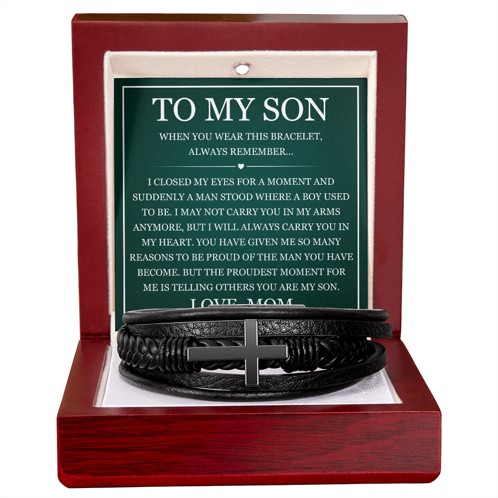 Men's Cross Bracelet - To My Son "Always Remember"