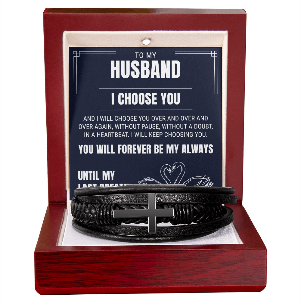 Men's Cross Bracelet - To My Husband "You Will Forever Be My Always"