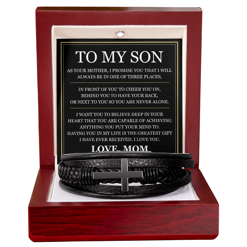 Men's Cross Bracelet - To My Son "Believe Deep In Your Heart"