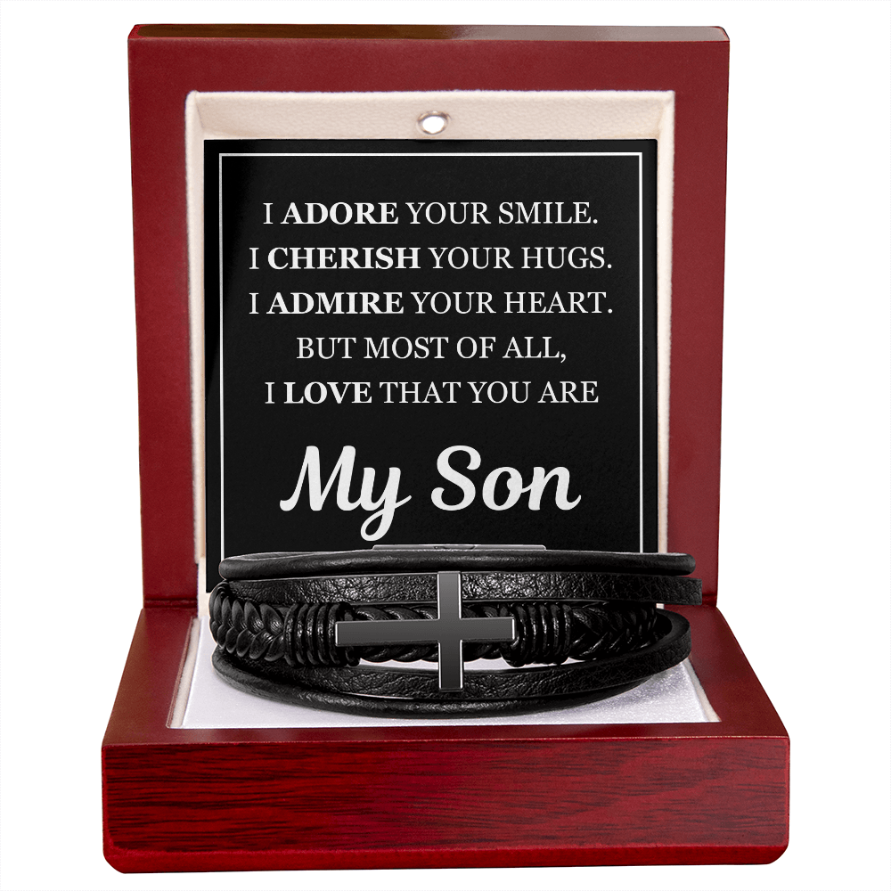 Men's Cross Bracelet - To My Son "I Adore Your Smile"