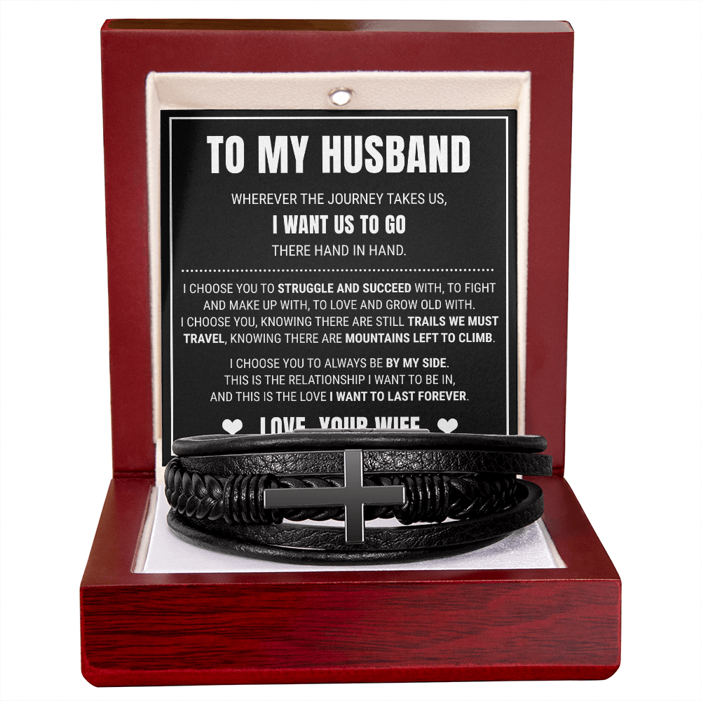 Men's Cross Bracelet - To My Husband "I Choose You"