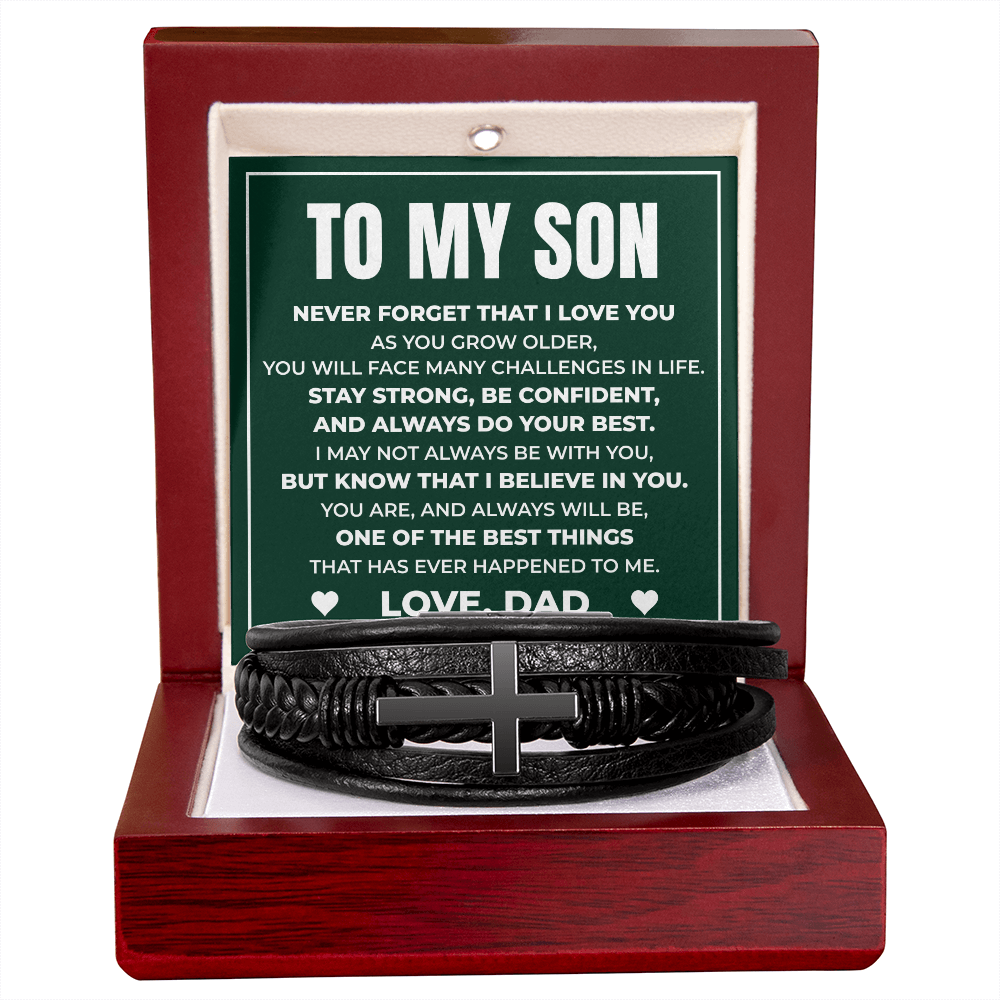 Men's Cross Bracelet - To My Son "Stay Strong, Be Confident"