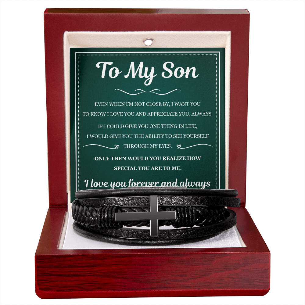 To My Son Men's Cross Bracelet -"Special You Are to Me"