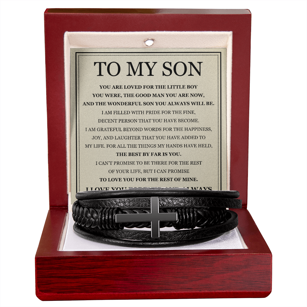 To My Son Men's Cross Bracelet -"You Are Loved"