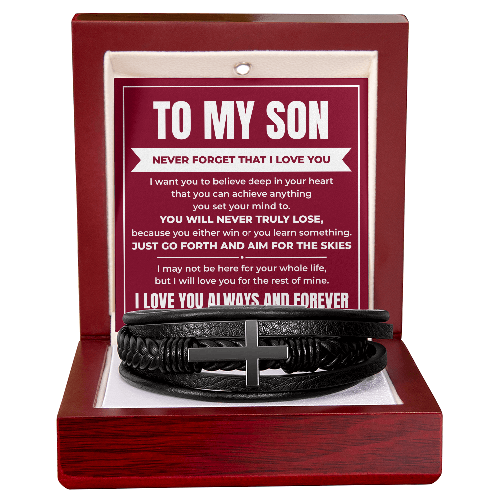 Men's Cross Bracelet - To My Son "Never Forget That I Love You"