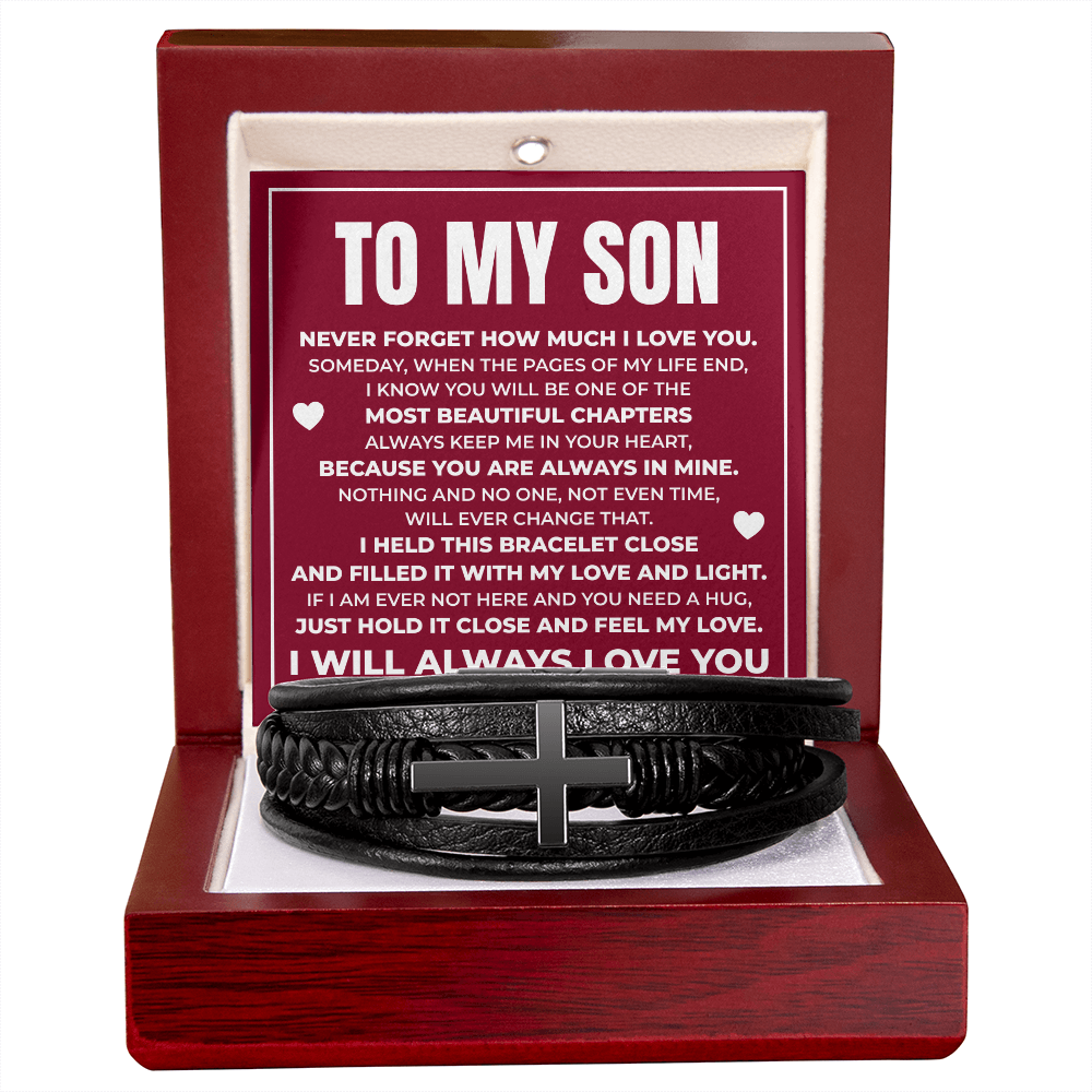 Men's Cross Bracelet - To My Son "Always Keep Me In Your Heart"