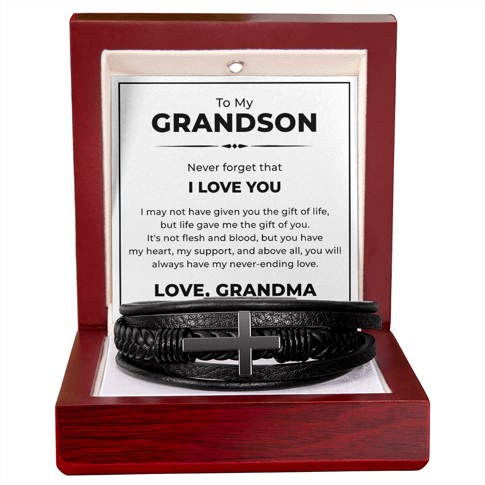 Men's Cross Bracelet - To My Grandson "I Love You"