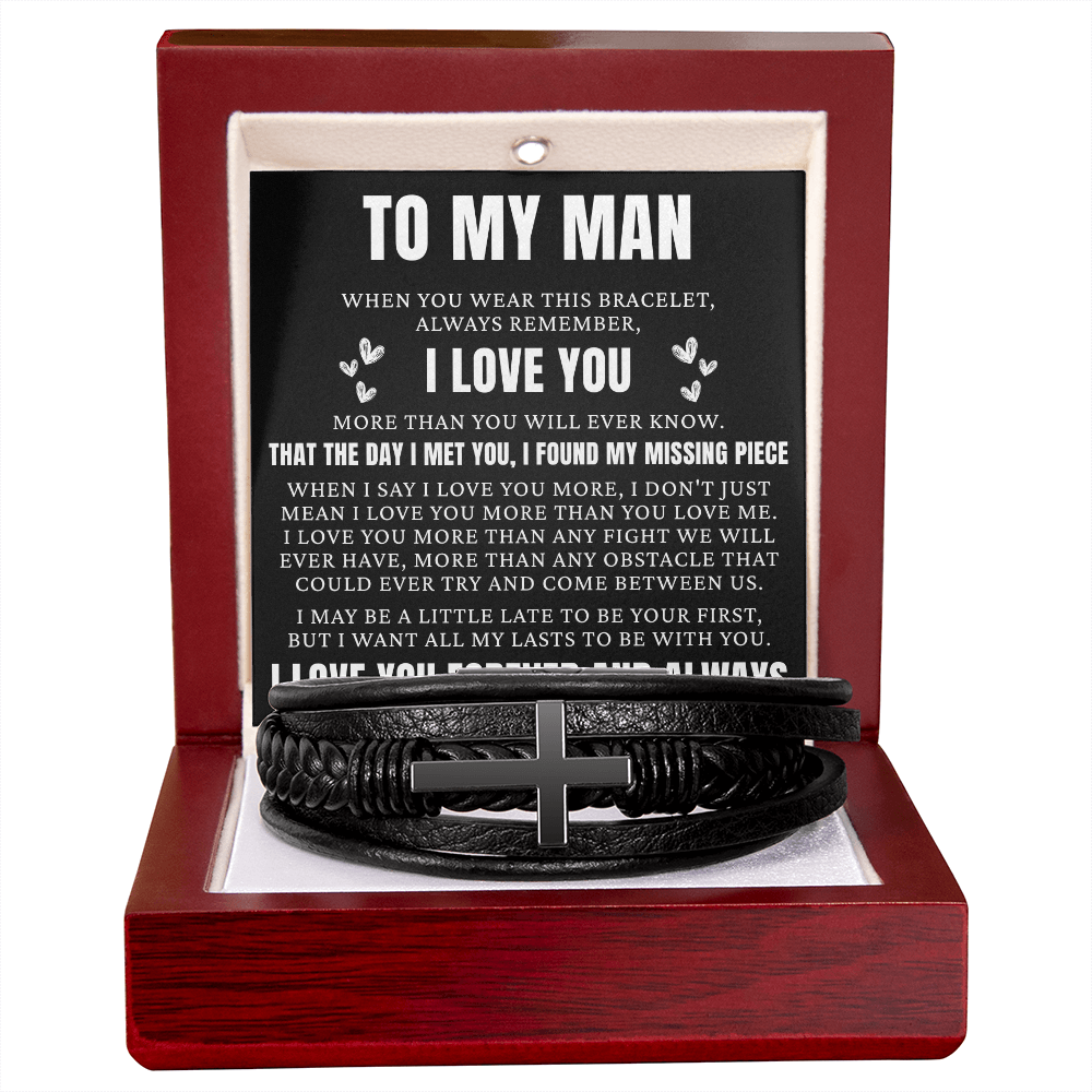 Men's Cross Bracelet - To My Man "I Love You"