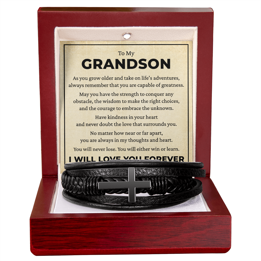 Men's Cross Bracelet - To My Grandson "Have Kindness In Your Heart"