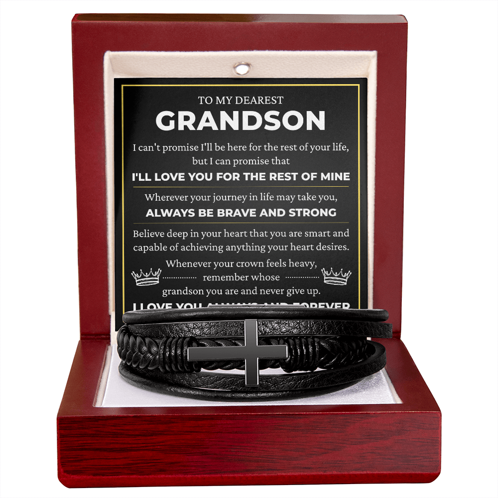 Men's Cross Bracelet - To My Dearest Grandson "I'll Love You For The Rest of Mine"