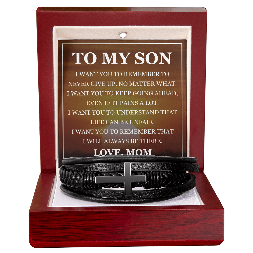 Cross Bracelet - To My Son "Never Give Up"