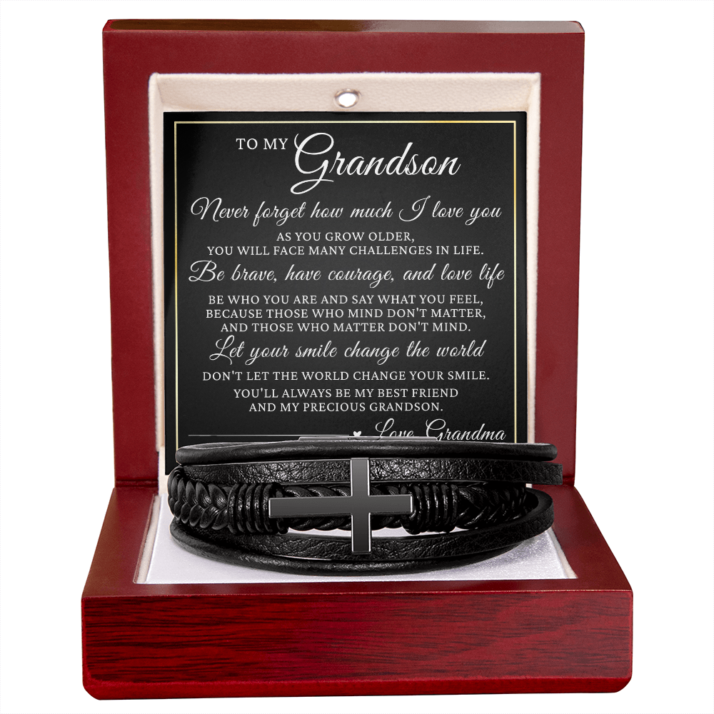 Men's Cross Bracelet - To My Grandson "Let Your Smile Change the World"