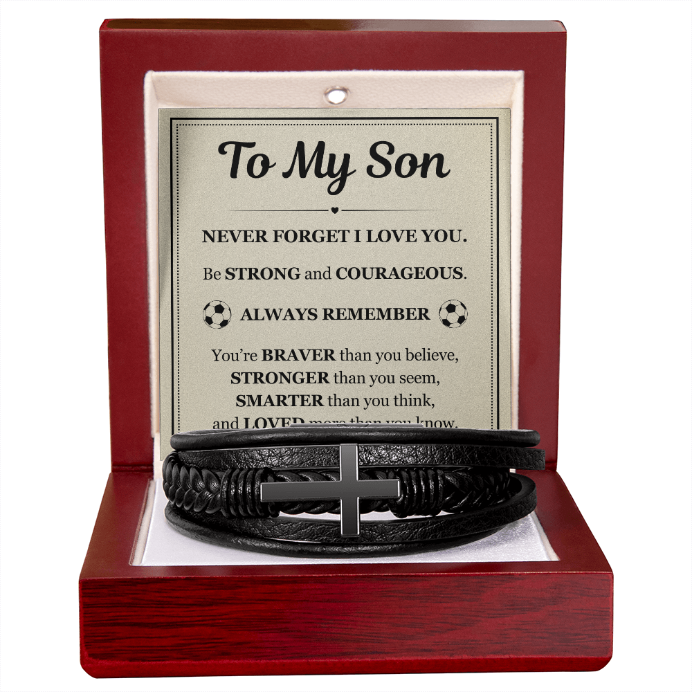 To My Son Men's Cross Bracelet - "Never Forget I Love You"