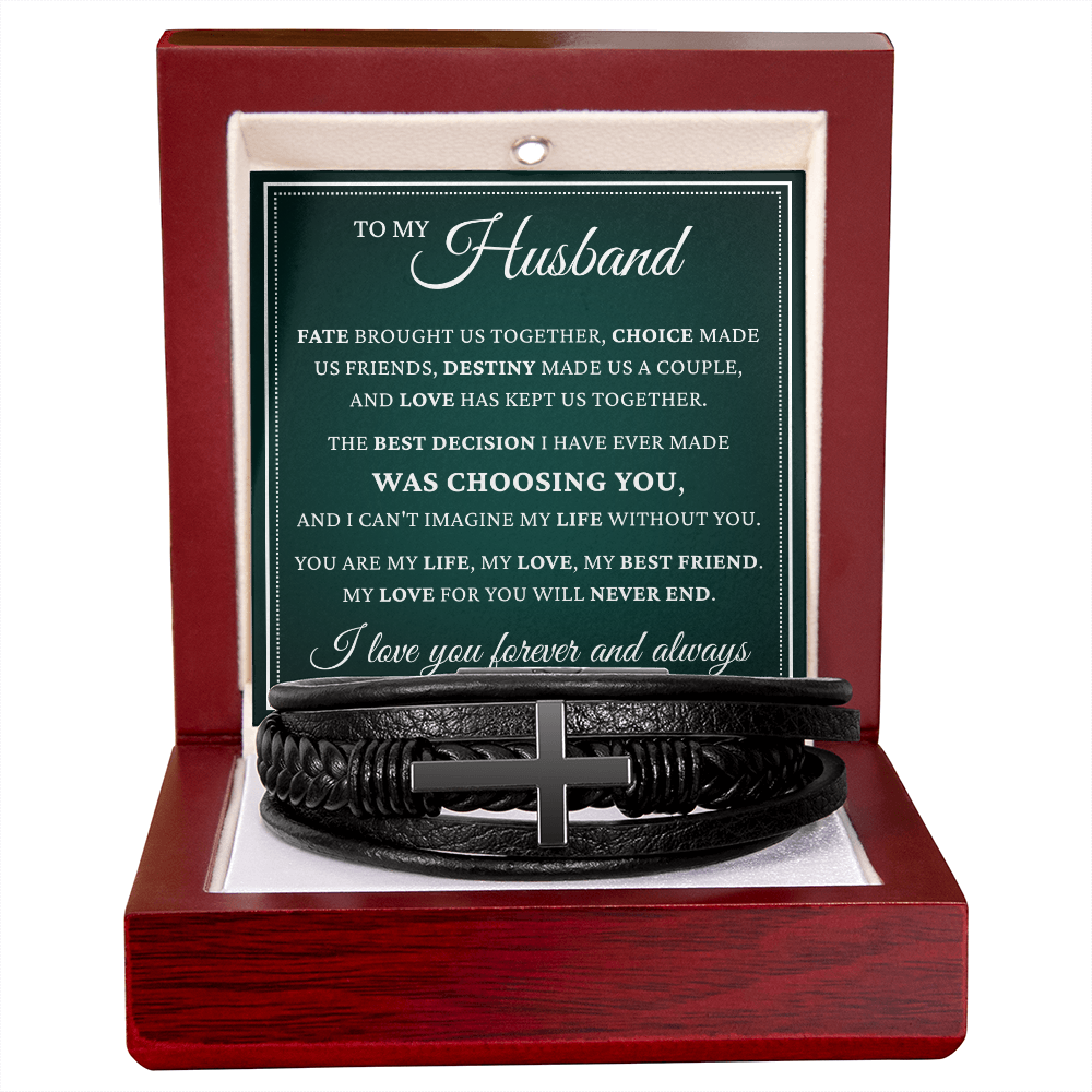 Men's Cross Bracelet - To My Husband "My Love For You Will Never End"